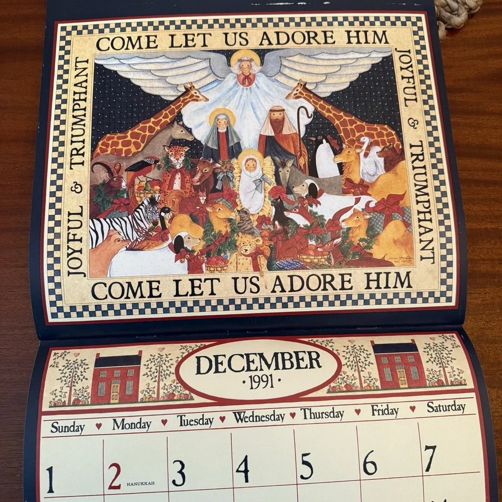 1991‎ Country Sampler Calendar –Noah's Ark – 12x12 – Folk Art Cottagecore